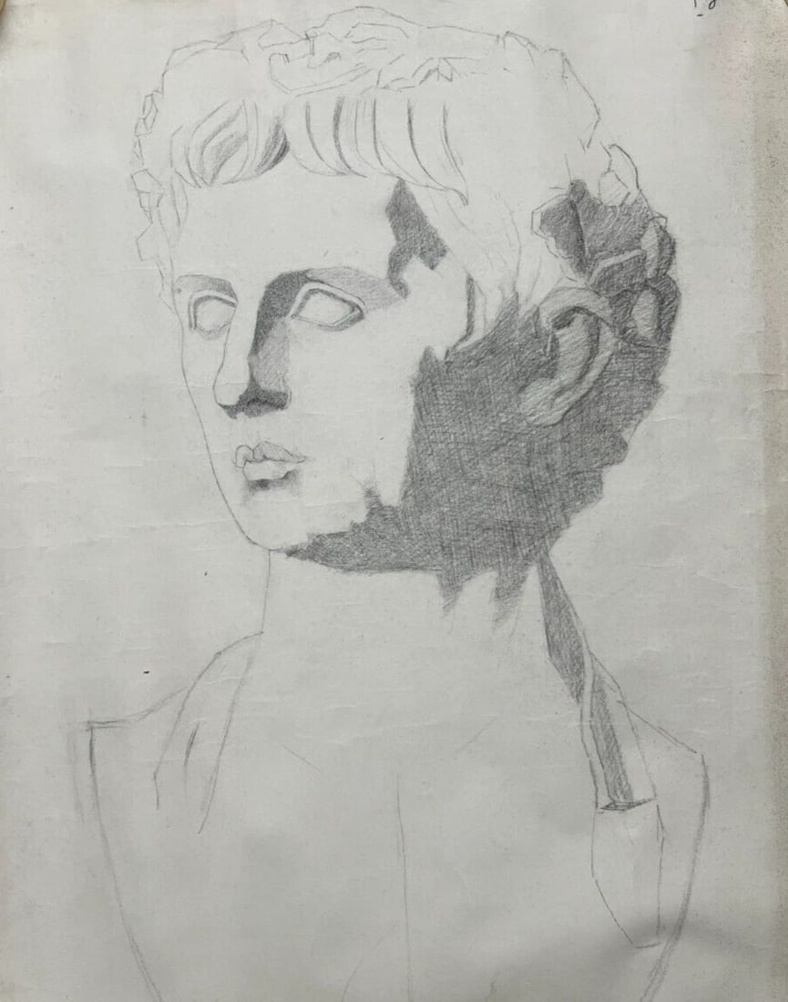 Antique Original Drawing Man, Portrait, Sculpture, Profil: Title: Antique Original Drawing Man, Portrait, Sculpture, Profil Description: Antique Original Drawing Man, Portrait, Sculpture Pencil paper 65 x 50.5 cm folds, stains, tears Reserve: $100.00 