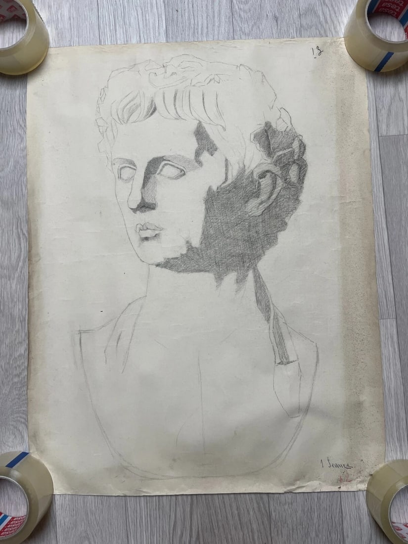 Antique Original Drawing Man, Portrait, Sculpture, Profil - 8