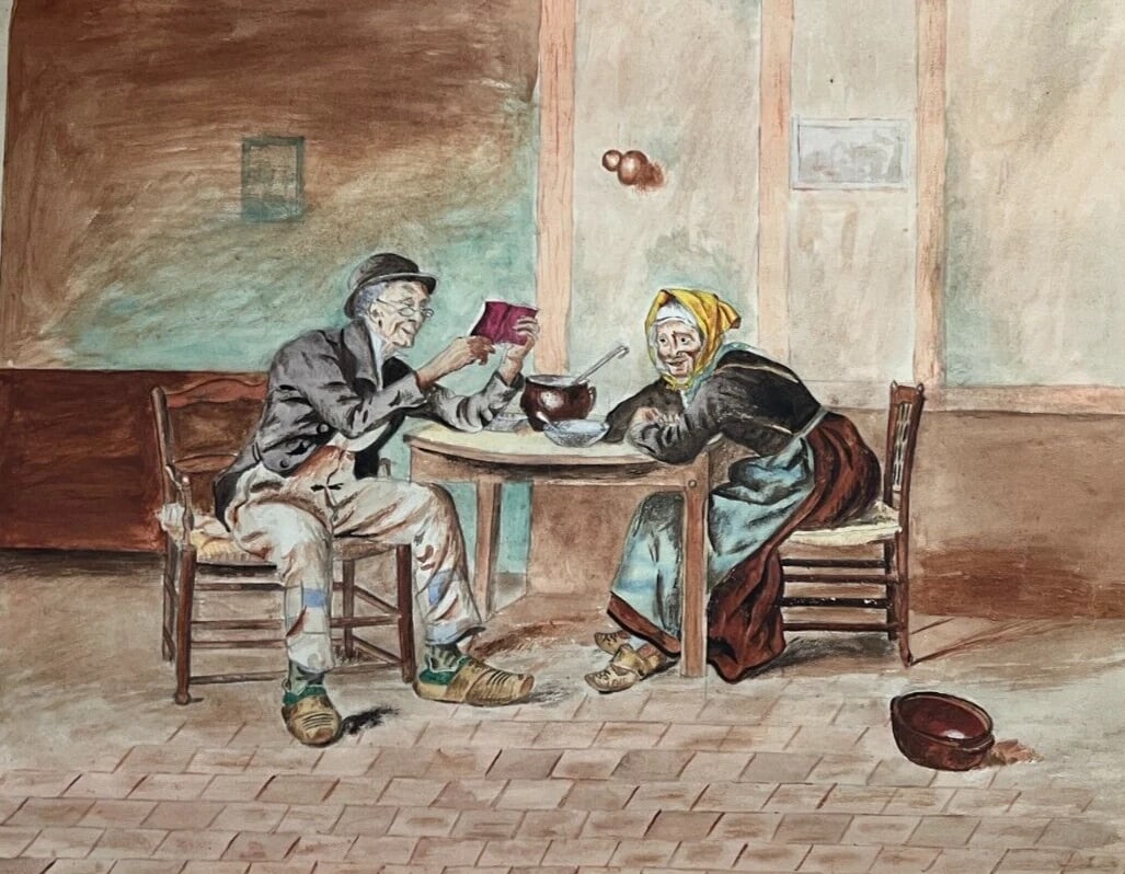 Antique Original Drawing Man, Portrait, Woman, Old People, Life Scene: Title: Antique Original Drawing Man, Portrait, Woman, Old People, Life Scene Description: Antique Original Drawing Man, Portrait, Woman, Old People, Life Scene Watercolor paper 50 x 65 cm folds,