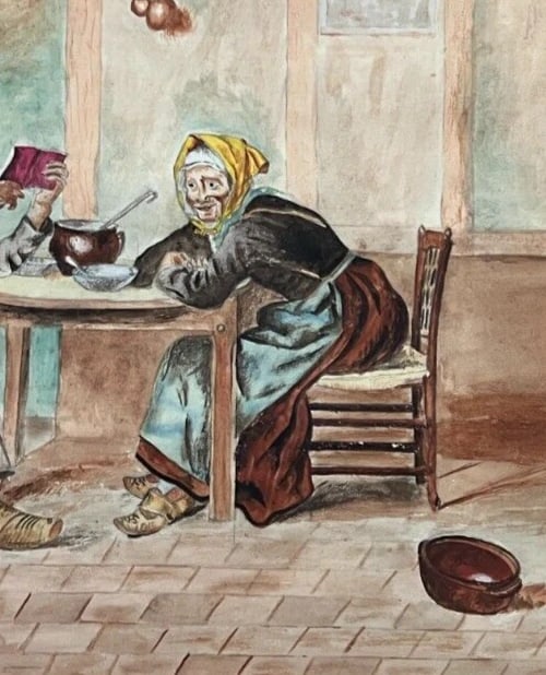 Antique Original Drawing Man, Portrait, Woman, Old People, Life Scene - 4