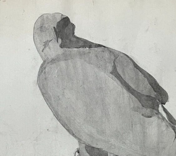 Antique Original Drawing Sculpture, Animal, Bird, Crow - 3