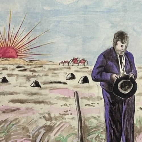 Antique Original Drawing People, Landscape, Working Life, Farmers, Portrait - 3