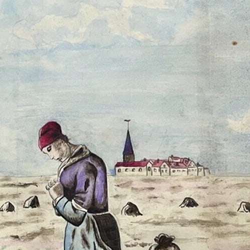 Antique Original Drawing People, Landscape, Working Life, Farmers, Portrait - 4