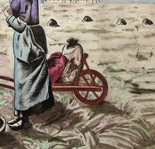 Antique Original Drawing People, Landscape, Working Life, Farmers, Portrait - 5