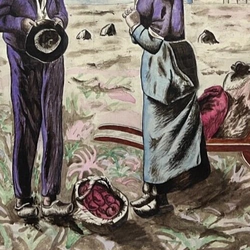 Antique Original Drawing People, Landscape, Working Life, Farmers, Portrait - 6