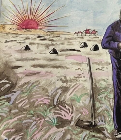 Antique Original Drawing People, Landscape, Working Life, Farmers, Portrait - 7