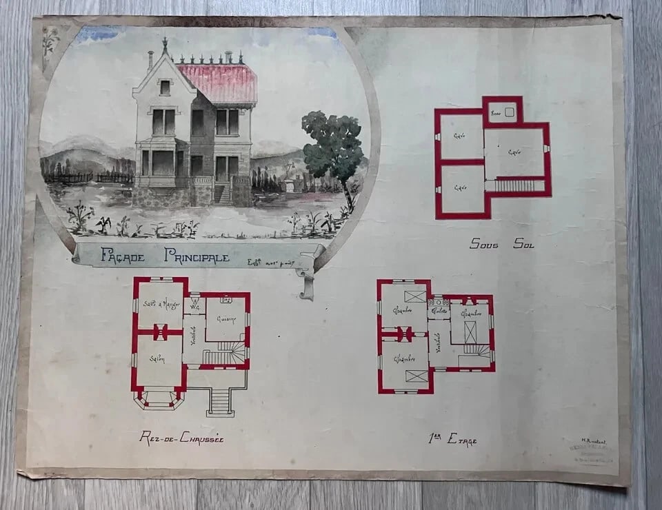 Antique Original Architecture Drawing Building, Architecture Plans Architectural - 6