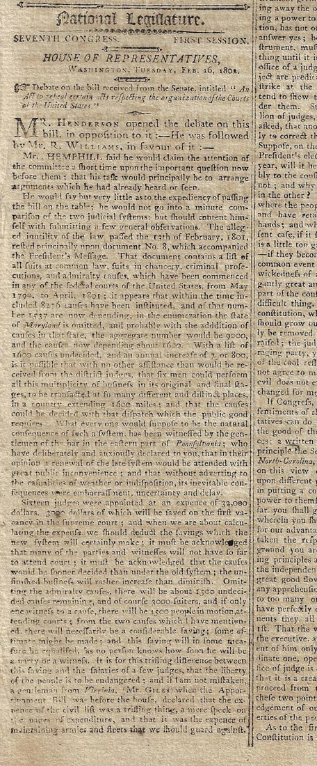 1802 Federalist Newspaper Thomas Jefferson Judiciary - 3