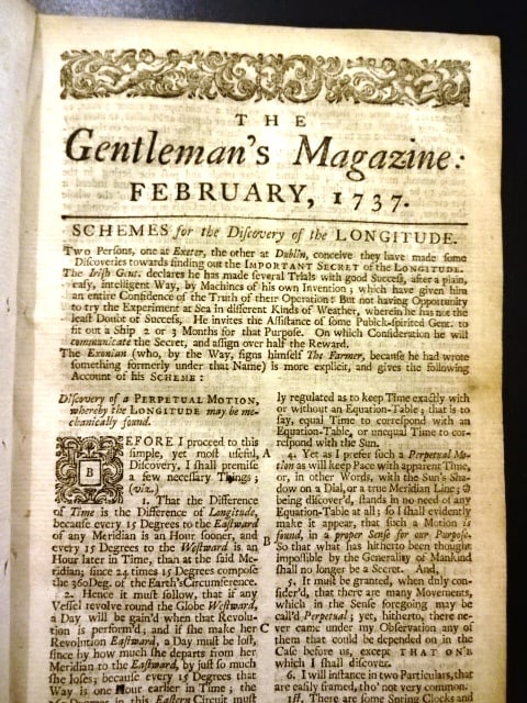 1737 Magazine Discovery of Longitude Perpetual Motion - 2