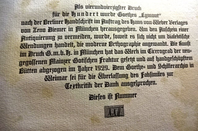 1929 Private Press Goethe Egmont - 2
