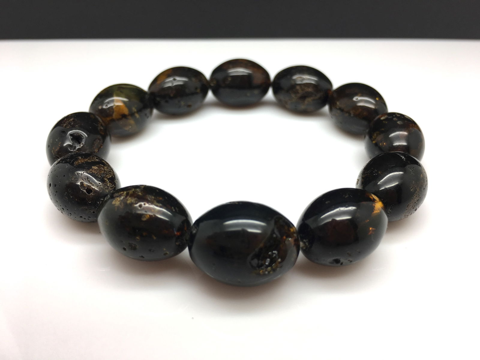 Antique Amber Bracelet made from Olive shaped Amber beads - 6