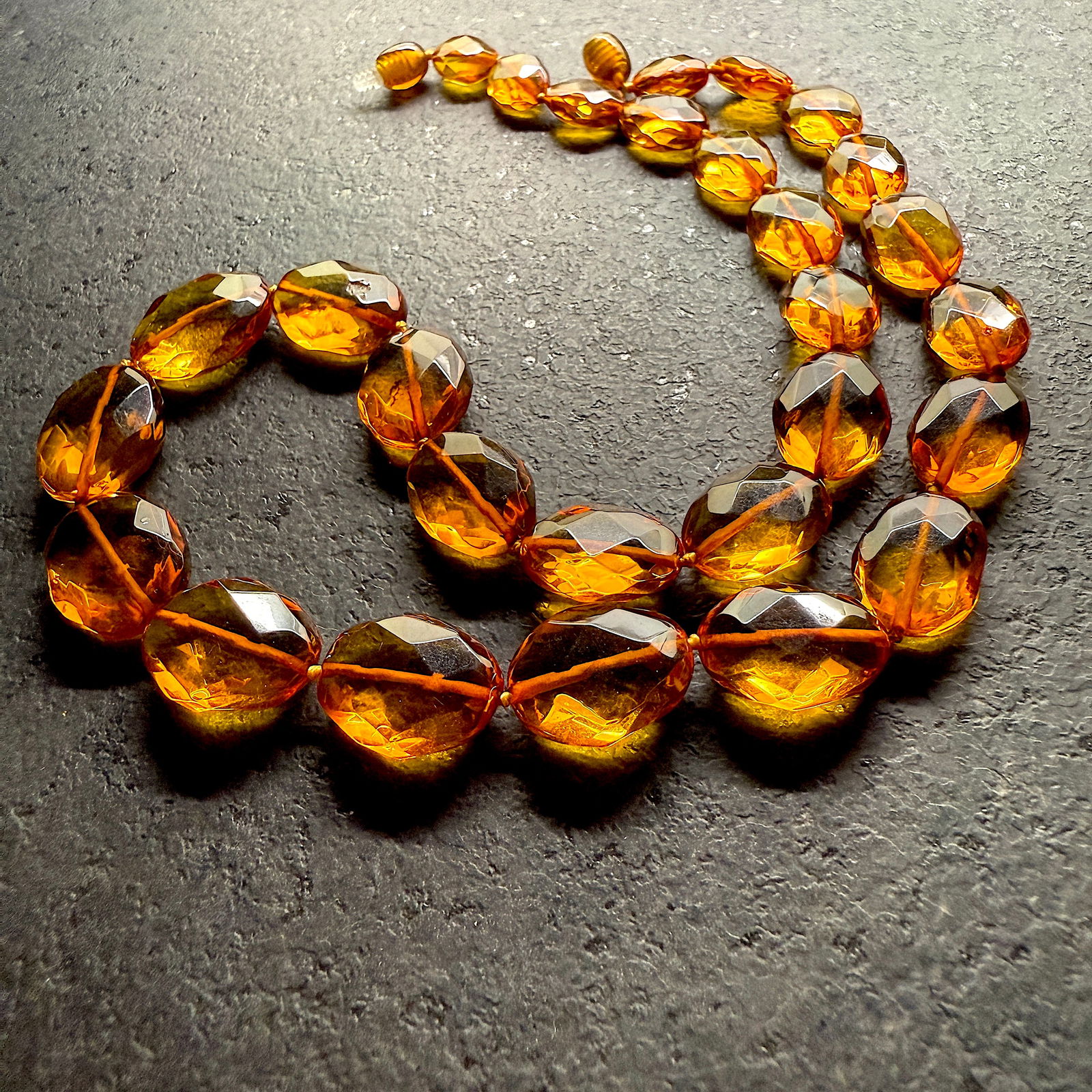 Alluring Vintage Amber Necklace made from Hand Carved Amber beads - 2