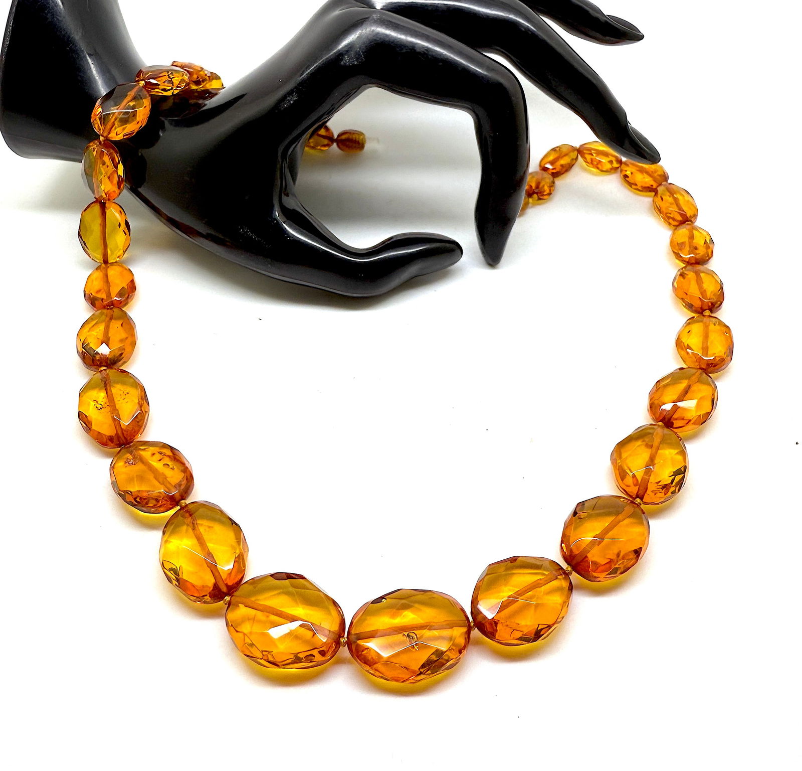 Alluring Vintage Amber Necklace made from Hand Carved Amber beads - 3