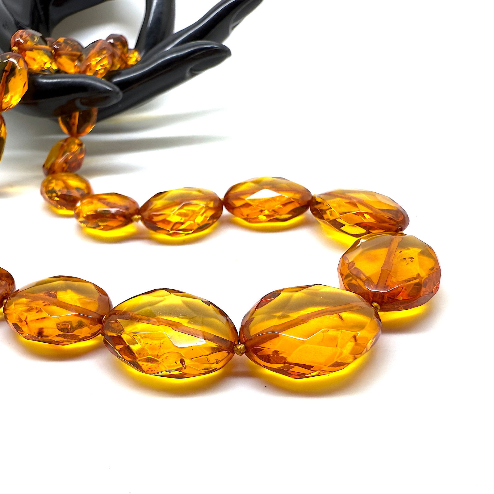 Alluring Vintage Amber Necklace made from Hand Carved Amber beads - 4