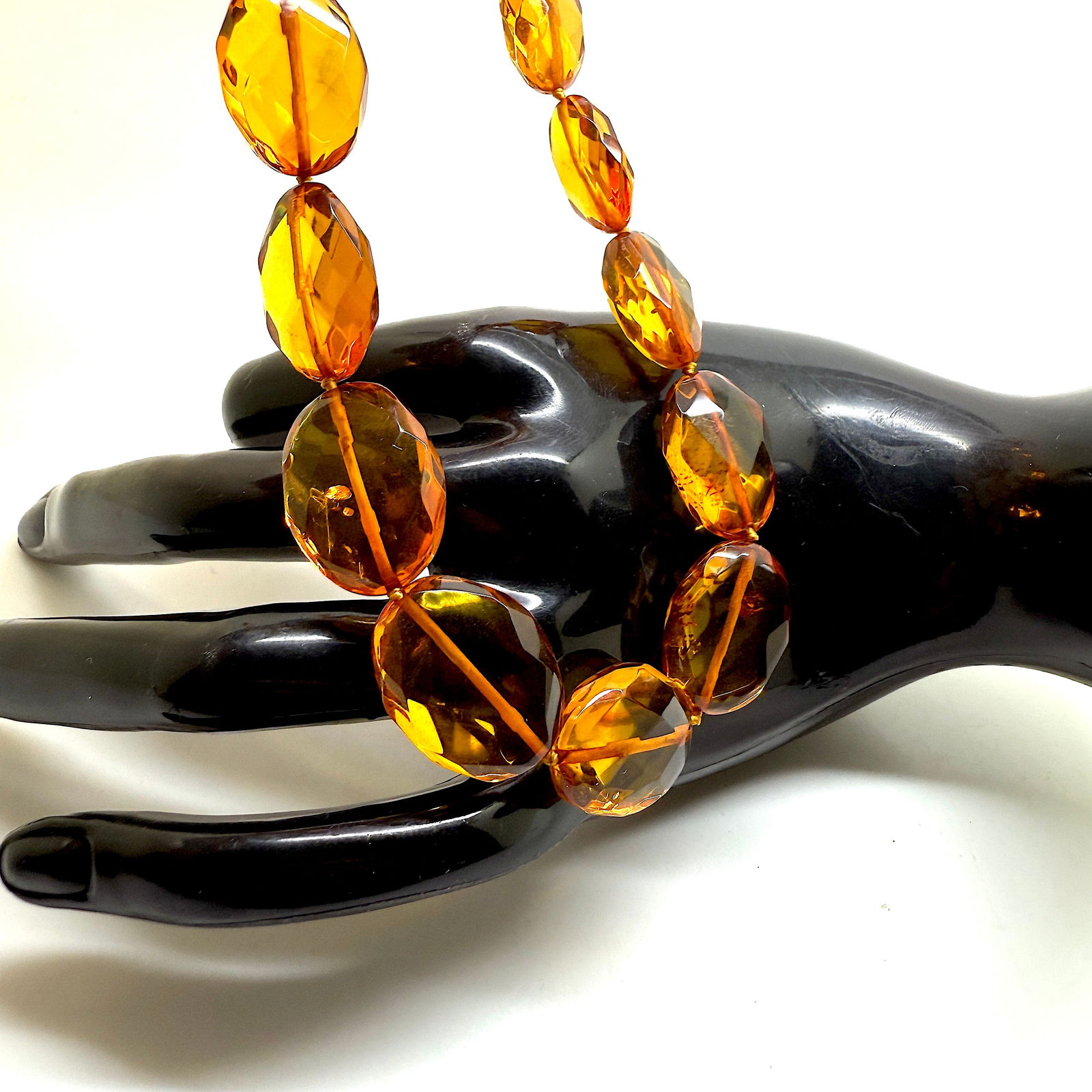Alluring Vintage Amber Necklace made from Hand Carved Amber beads - 5