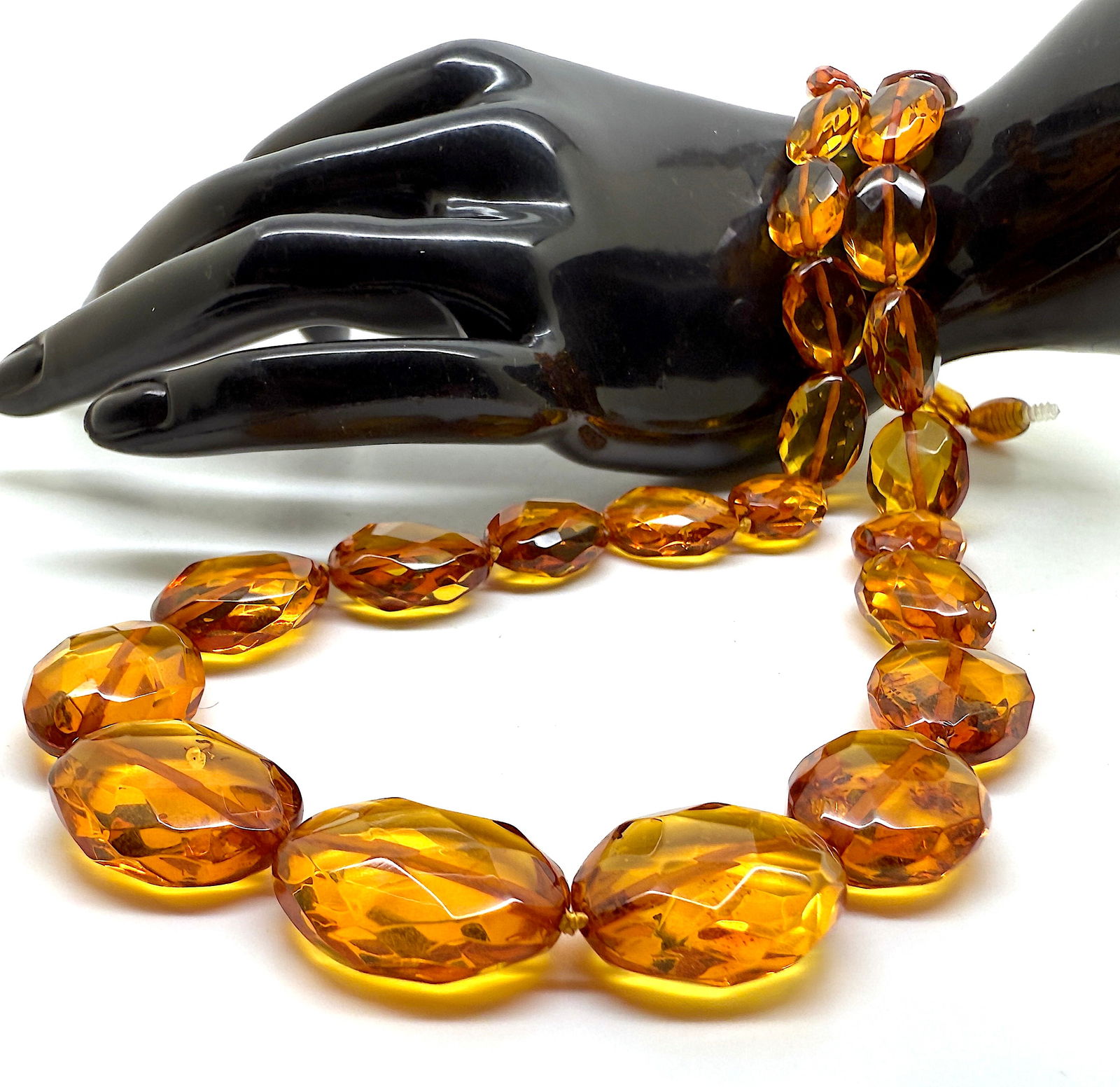 Alluring Vintage Amber Necklace made from Hand Carved Amber beads - 8