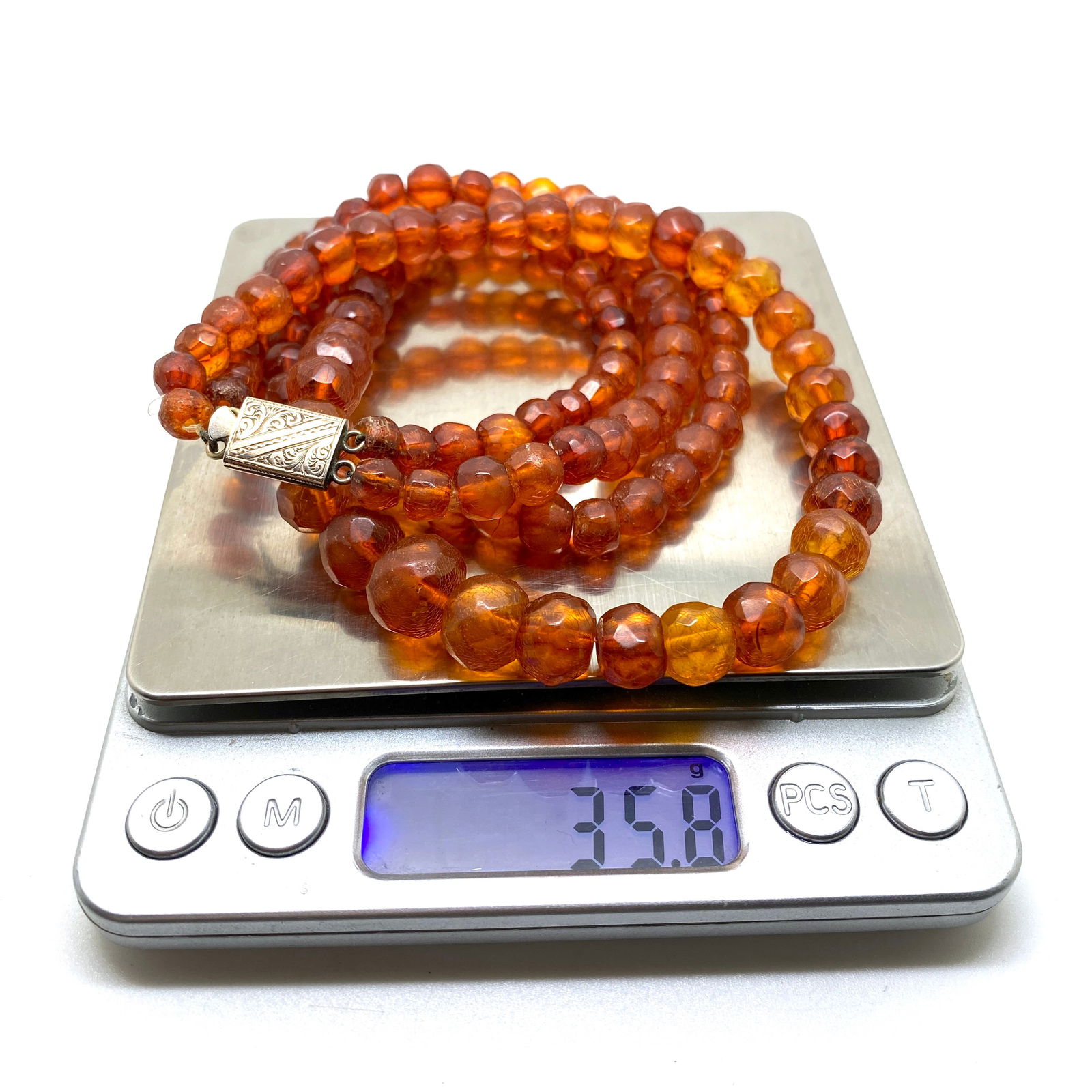 Stunning Unique Vintage Amber Necklace made from Hand Carved Amber beads - 7