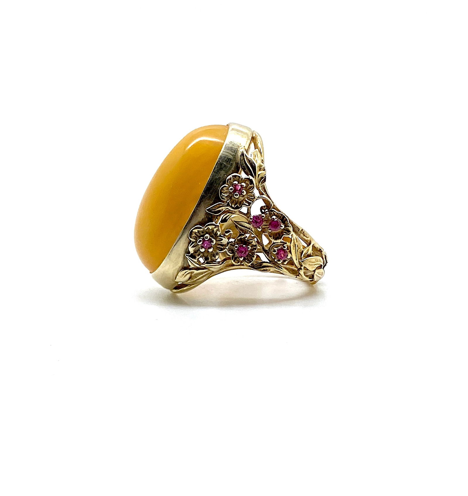 Unique and Beautiful Amber Ring with Garnets - 6