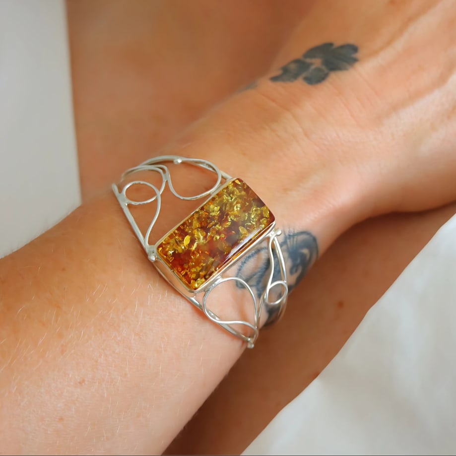 Handmade Baltic Amber Cuff Bracelet - 2