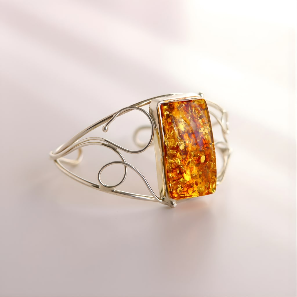 Handmade Baltic Amber Cuff Bracelet - 4