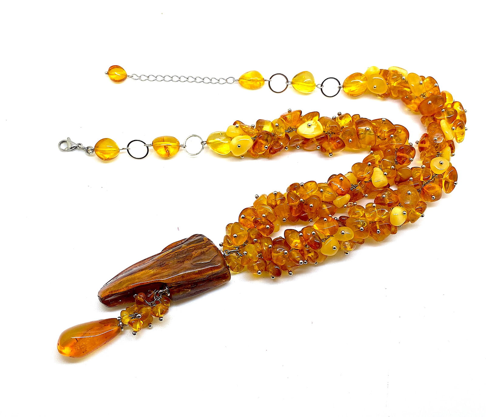 Extraordinary Vintage Amber Necklace made from Natural shaped Amber beads - 5
