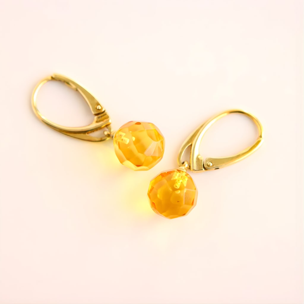 Lemon Drop Amber Earrings in 14k Gold Plated Sterling Silver - 2