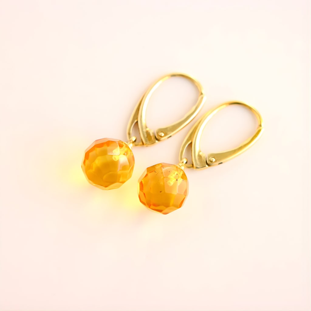 Lemon Drop Amber Earrings in 14k Gold Plated Sterling Silver - 3