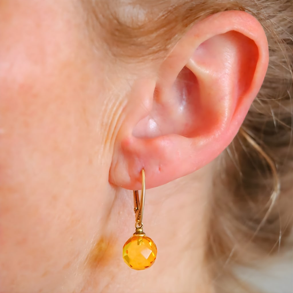 Lemon Drop Amber Earrings in 14k Gold Plated Sterling Silver - 4