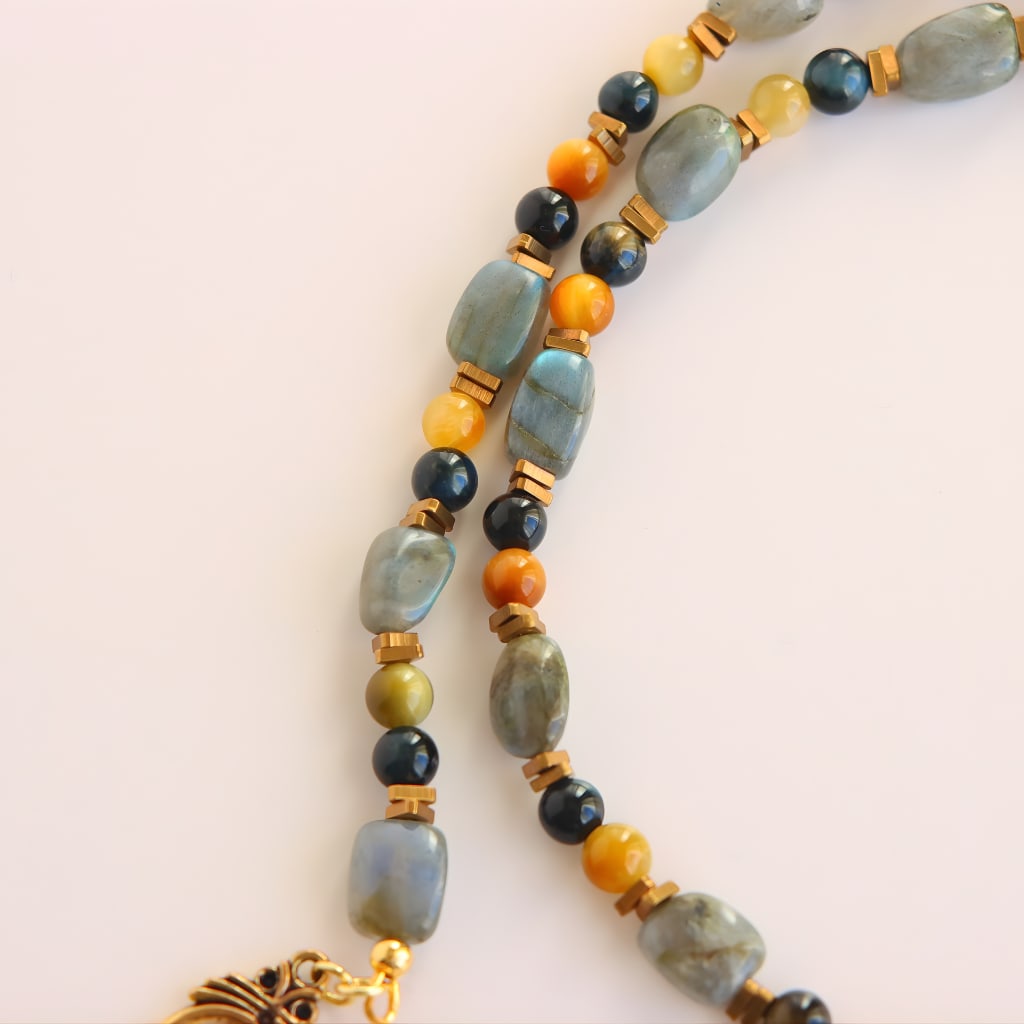 Labradorite Beaded Necklace with Brass Cobra Snake - 5