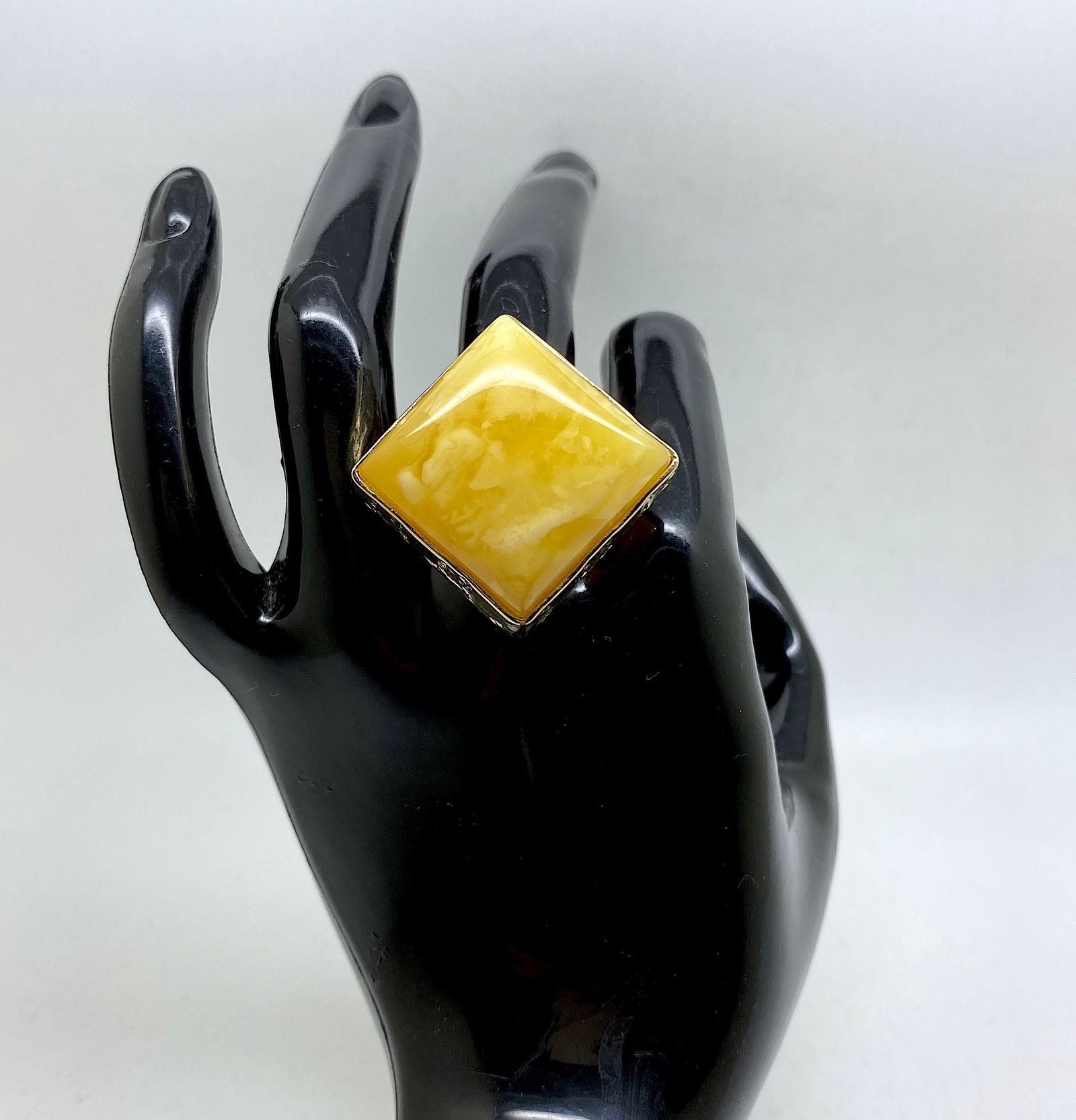 Adjustable Square Amber Ring - 7