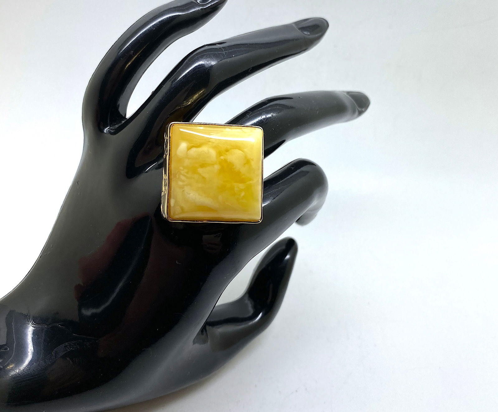 Adjustable Square Amber Ring - 9