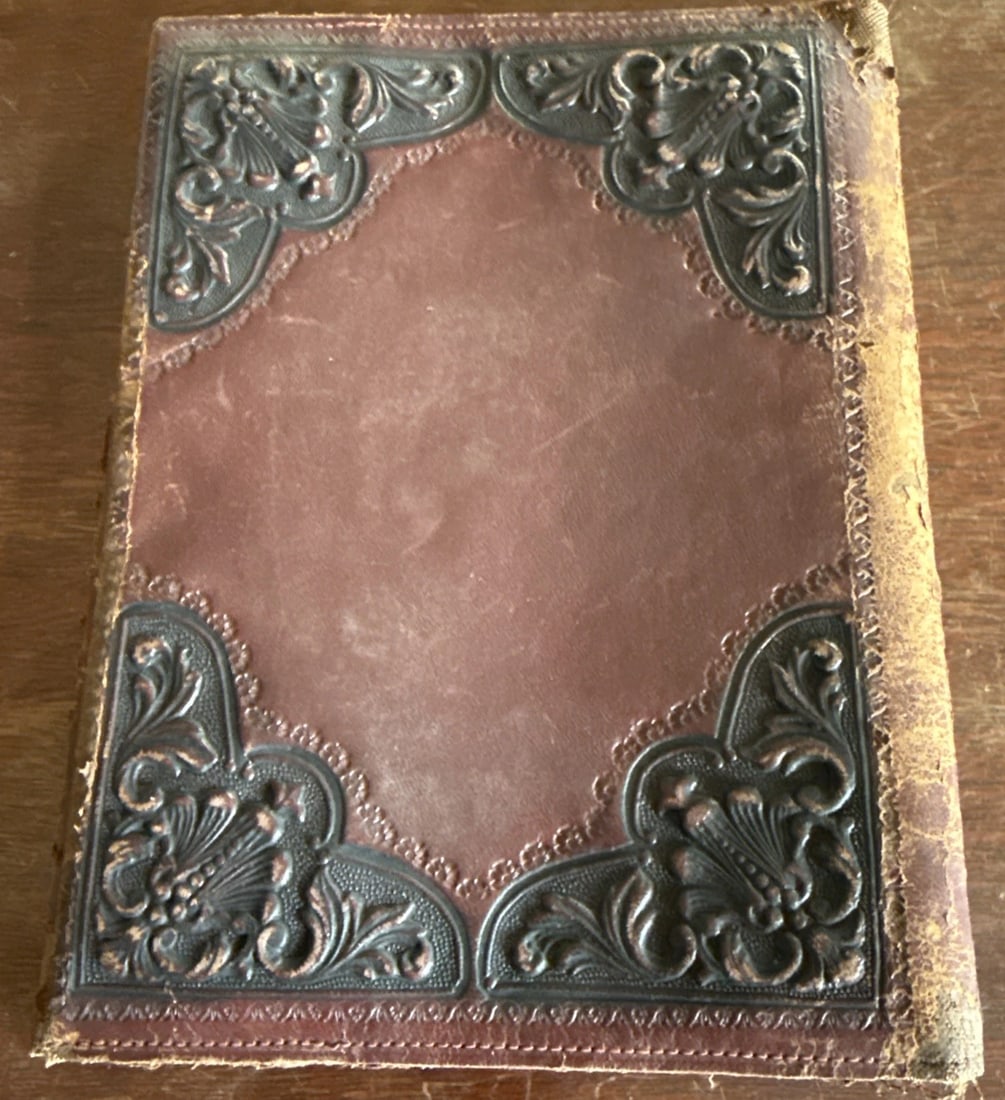 Antique Embossed Leather Bible/Book Cover Hand Tooled Castle/Floral Themes - 3
