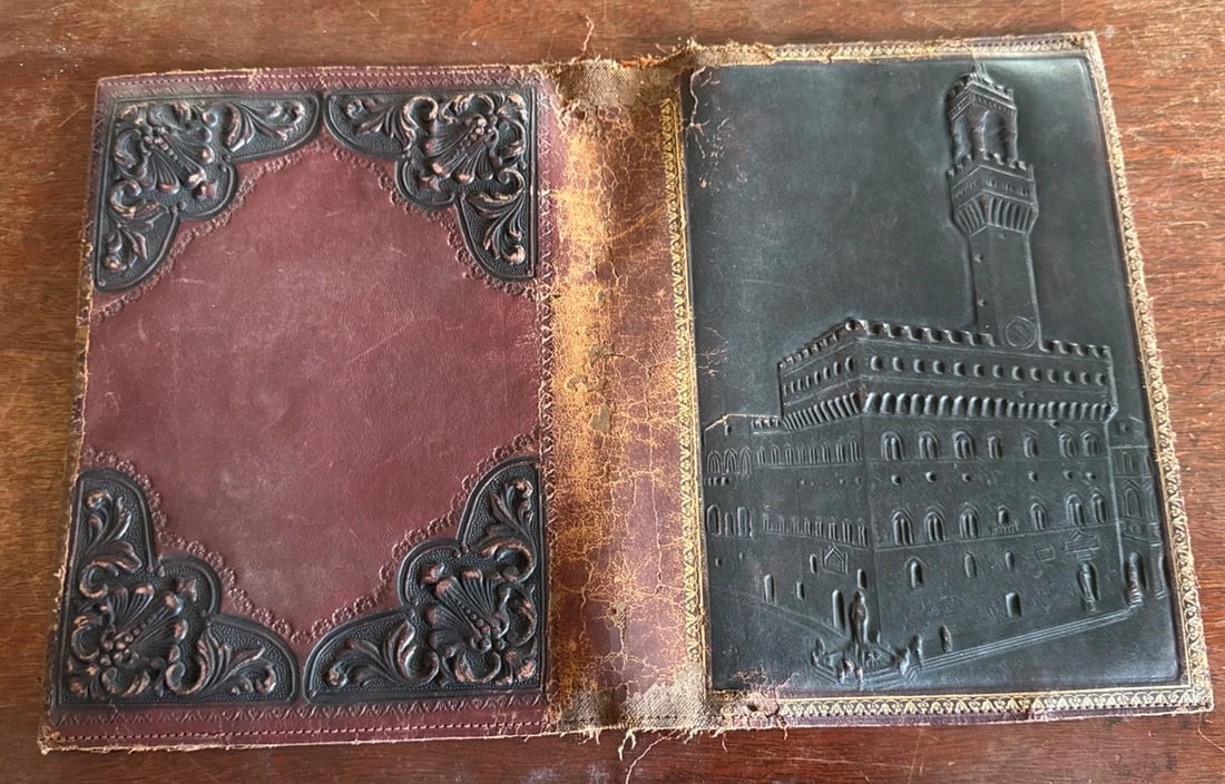 Antique Embossed Leather Bible/Book Cover Hand Tooled Castle/Floral Themes - 5