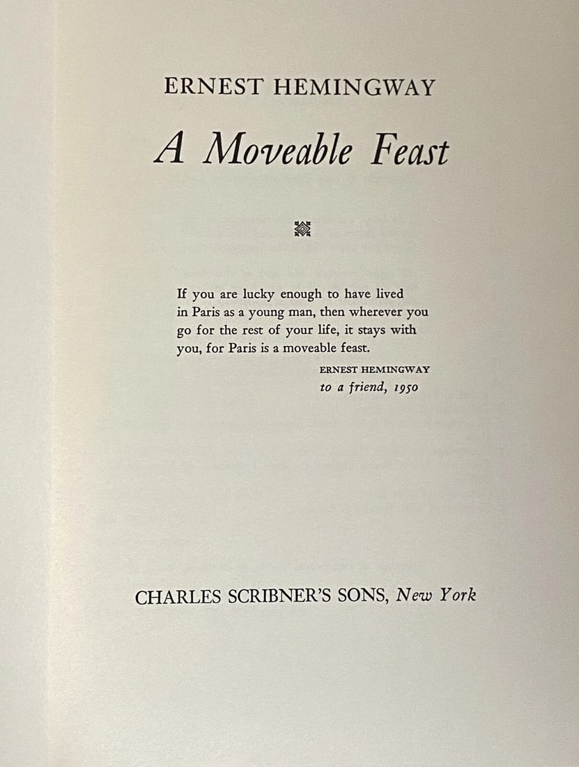 Ernest Hemingway A Moveable Feast Charles Scribner's Sons 1964 1st/1st HC/DJ VG - 2