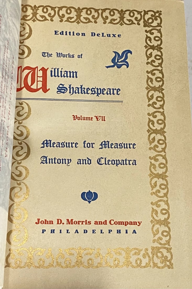 Shakespeare’s Works Elgin Ed. Deluxe Vol. VII Anthony&Cleopatra #360 Morris 1901 - 2