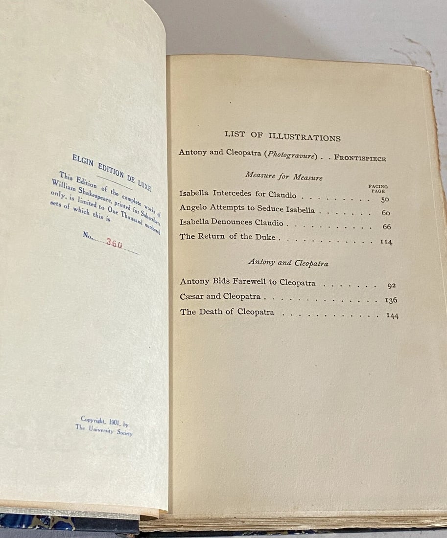 Shakespeare’s Works Elgin Ed. Deluxe Vol. VII Anthony&Cleopatra #360 Morris 1901 - 9