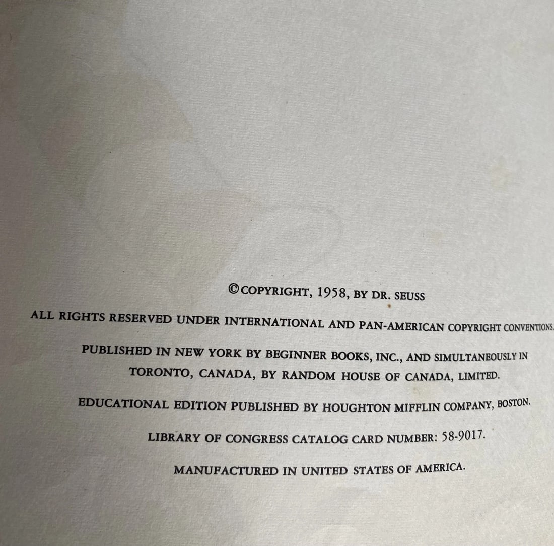 FIRST EDITION Dr Seuss Cat in the Hat Comes Back Very Early Print 1958 Good - 2