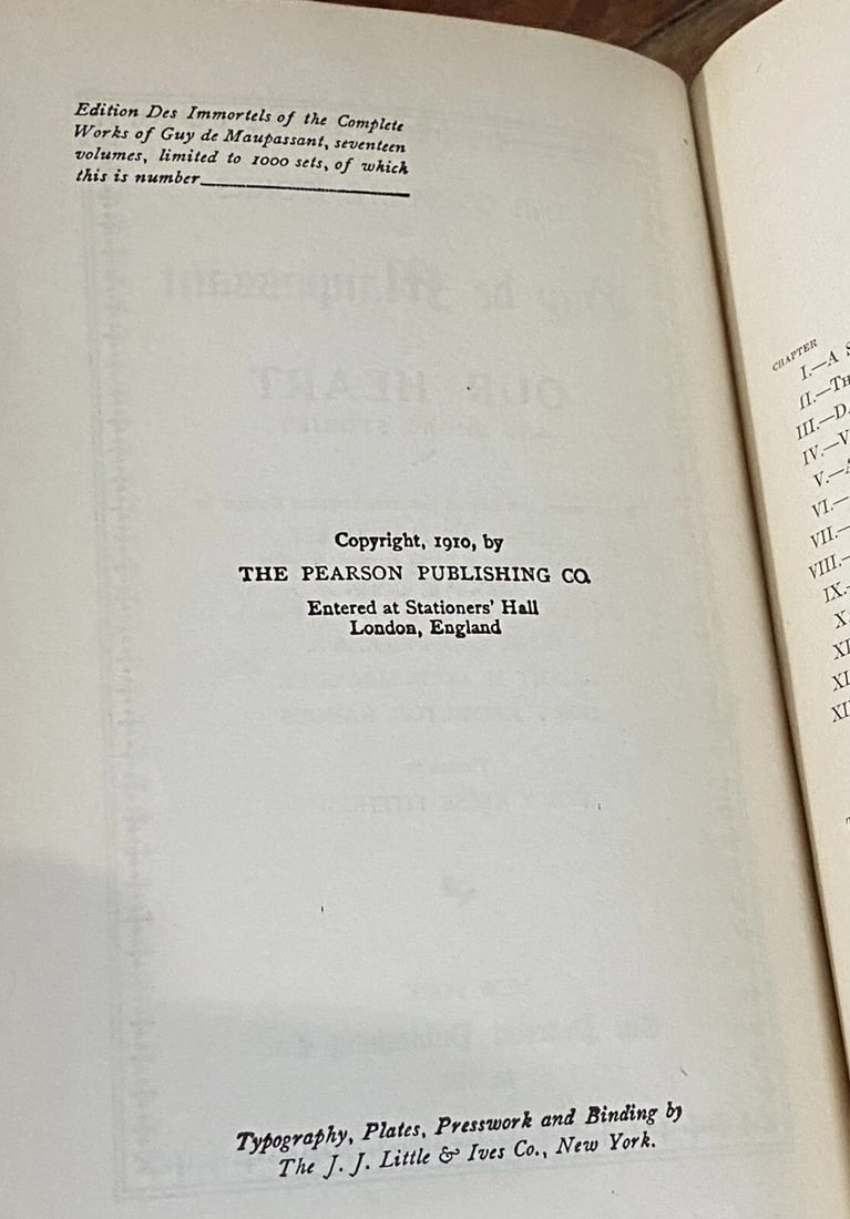 Guy De Maupassant Our Heart, The Snip1910 Pearson Ltd. Ed. #173/1000 Illustrated - 4