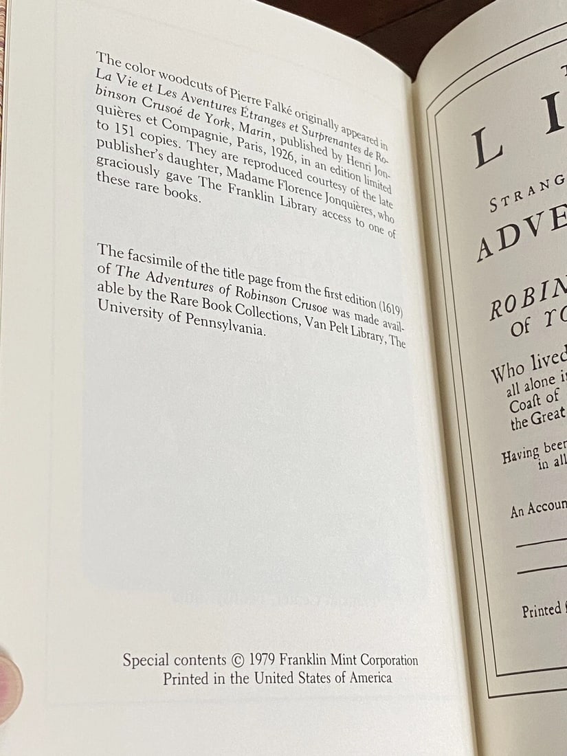 Franklin Library ROBINSON CRUSOE- Daniel Defoe-1/4 Leather 1979 Unread NEW Cond. - 4