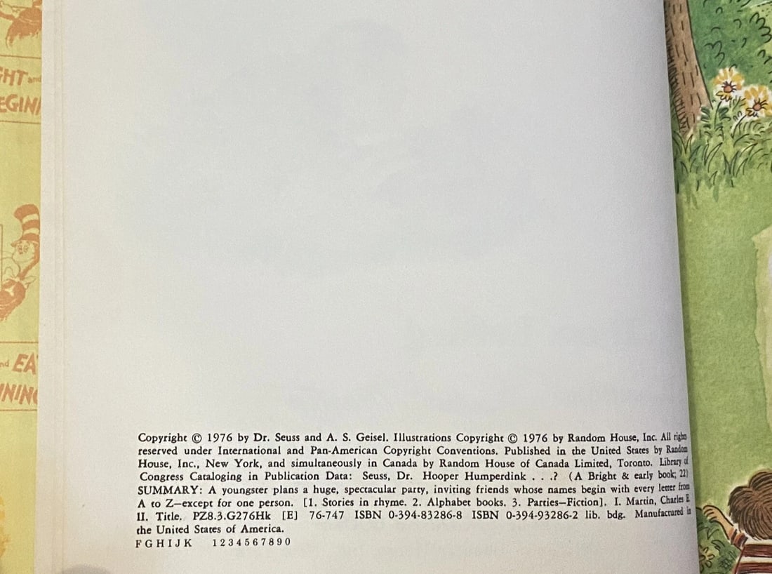 Dr Seuss, as Theo LeSieg HOOPER HUMPERDINK? NOT HIM! 1976 1st BC ED/Print RARE - 9