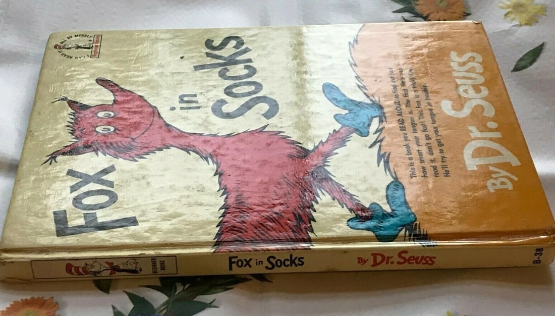 VTG Dr. Seuss Book 1965 Beginner Books Fox in Socks Board Books Large Type 1st - 2