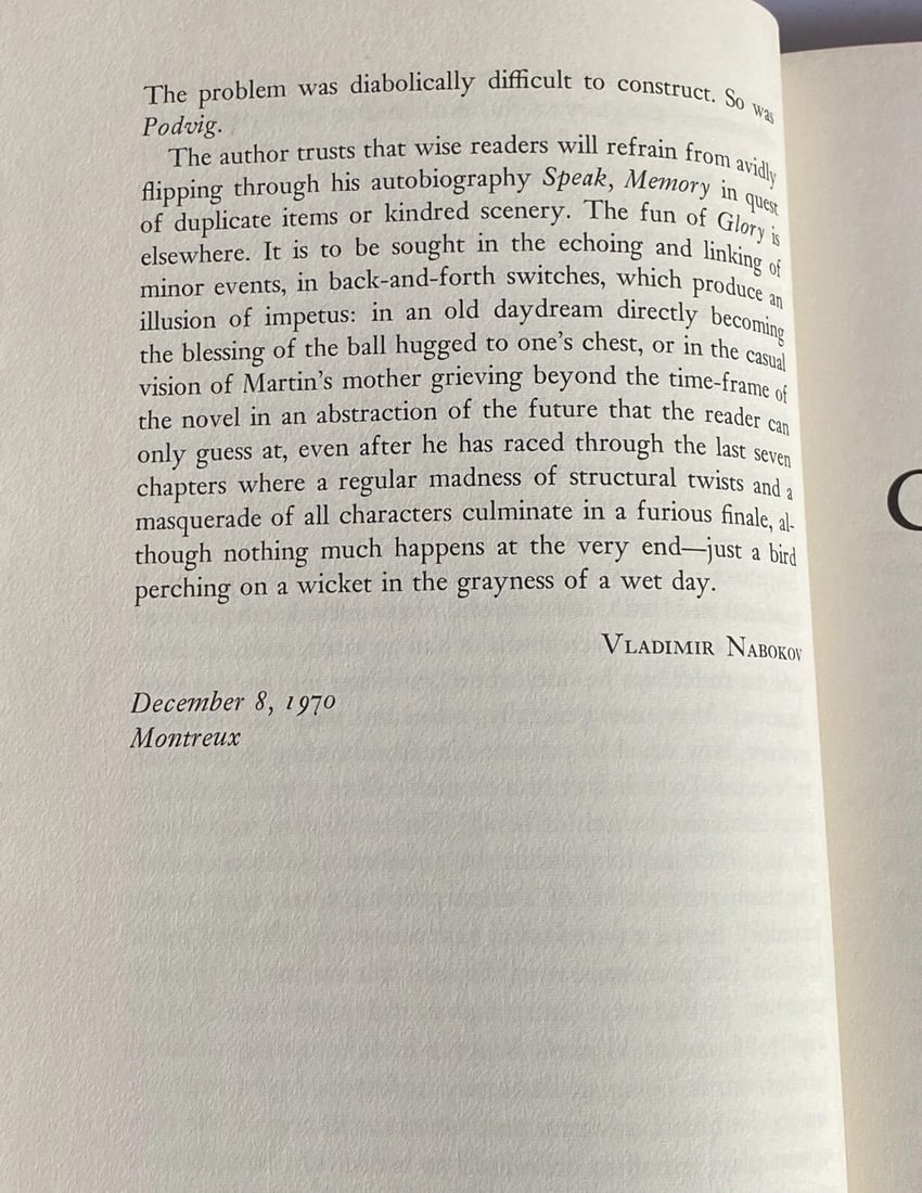 Glory by Vladimir Nabokov 1971 First American Edition HC/DJ McGraw HillVery Good - 12