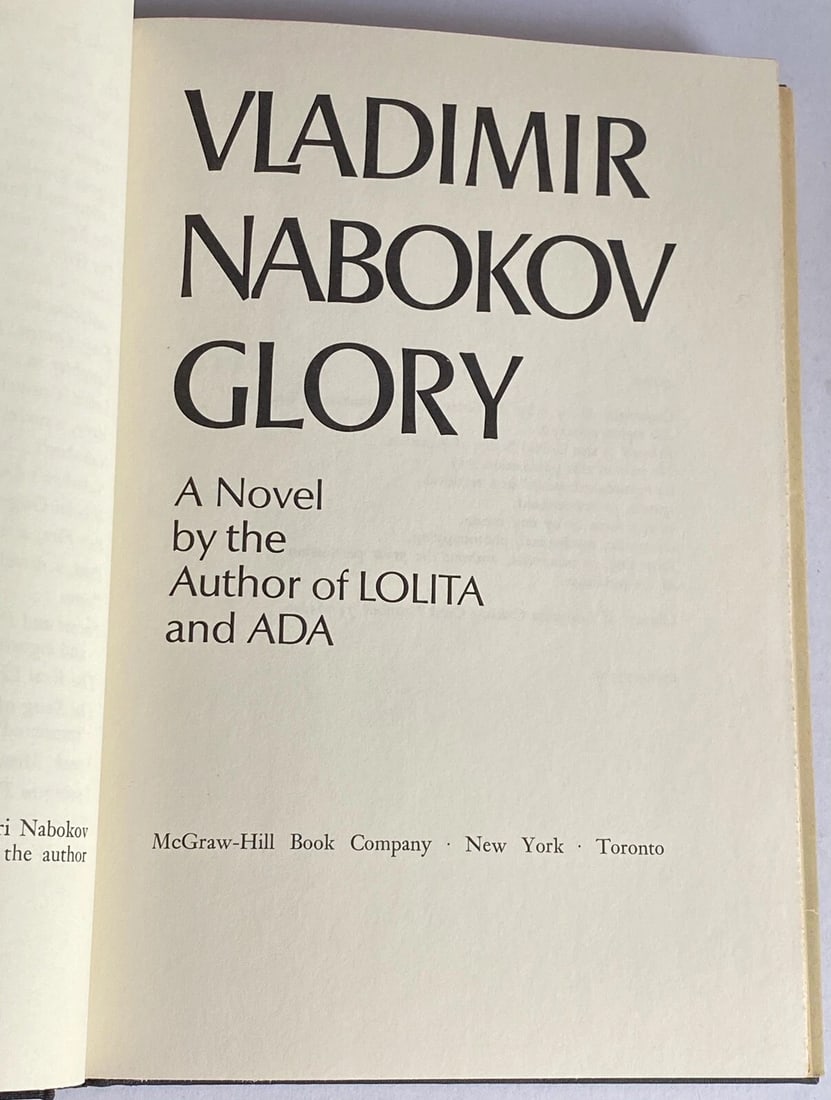 Glory by Vladimir Nabokov 1971 First American Edition HC/DJ McGraw HillVery Good - 2