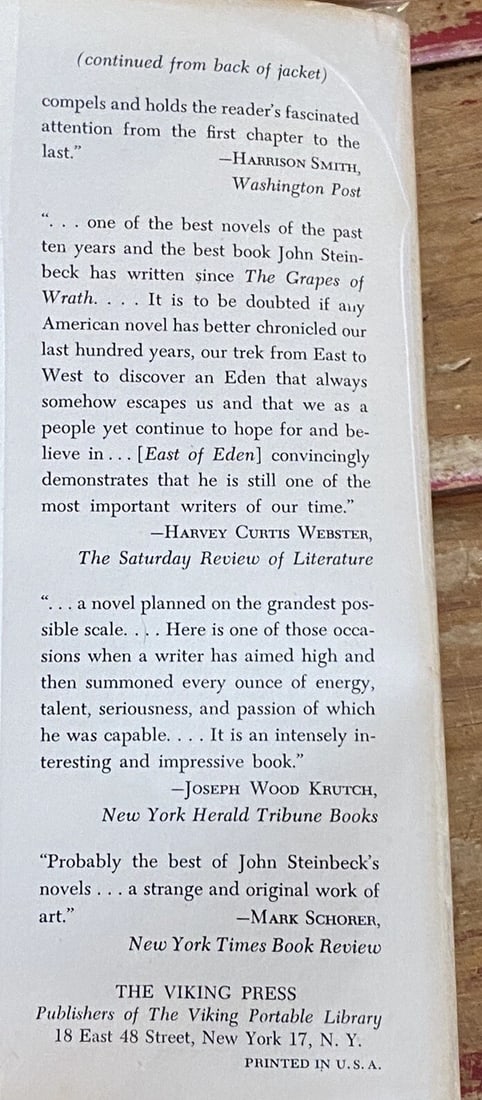 EAST OF EDEN John Steinbeck 1ST ED. 2nd PRE Publication Print HC/DJ Viking 1952 - 6
