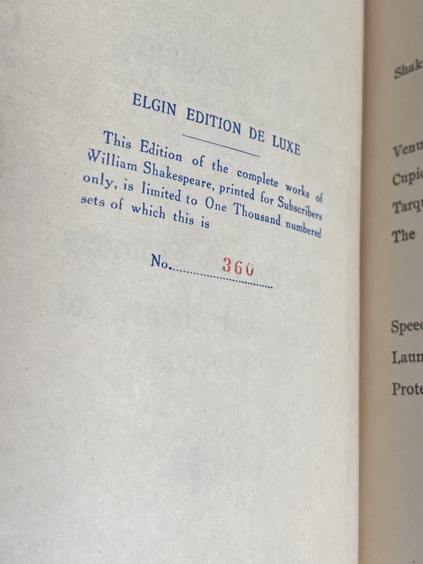 Shakespeare’s Works 1901 Elgin Ed. Deluxe # 360 Vol. II 2 Gentlemen Of Verona + - 3