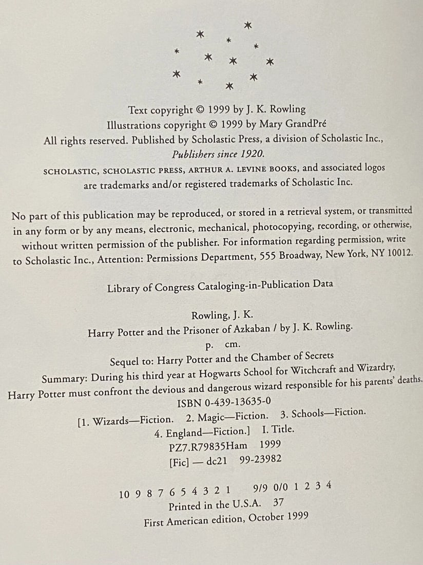 Harry Potter and the Prisoner Of Azkaban 1999 First American Ed/Print HC DJ VG - 3