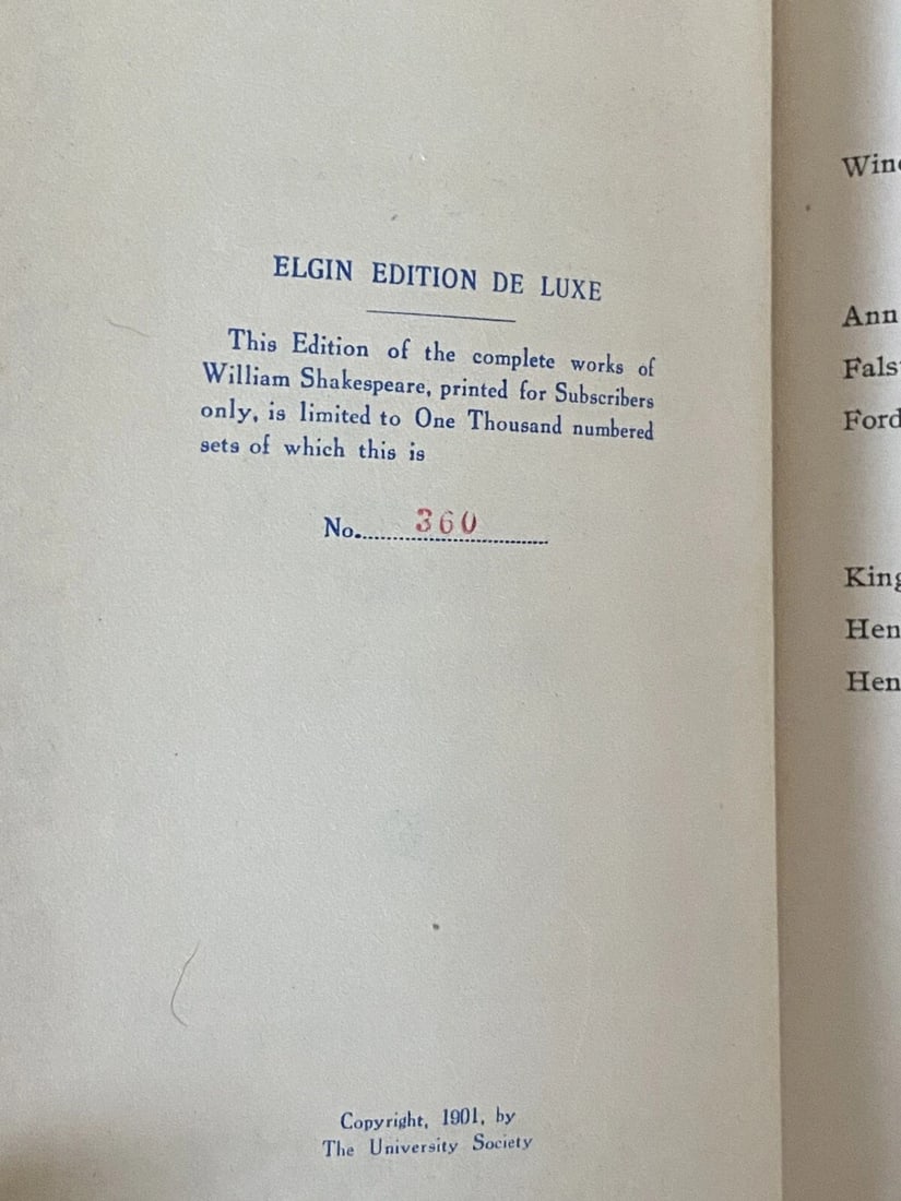 Shakespeare’s Works Elgin Ed. Deluxe Vol. XV #360/1000 Morris 1901 Illustrated - 5