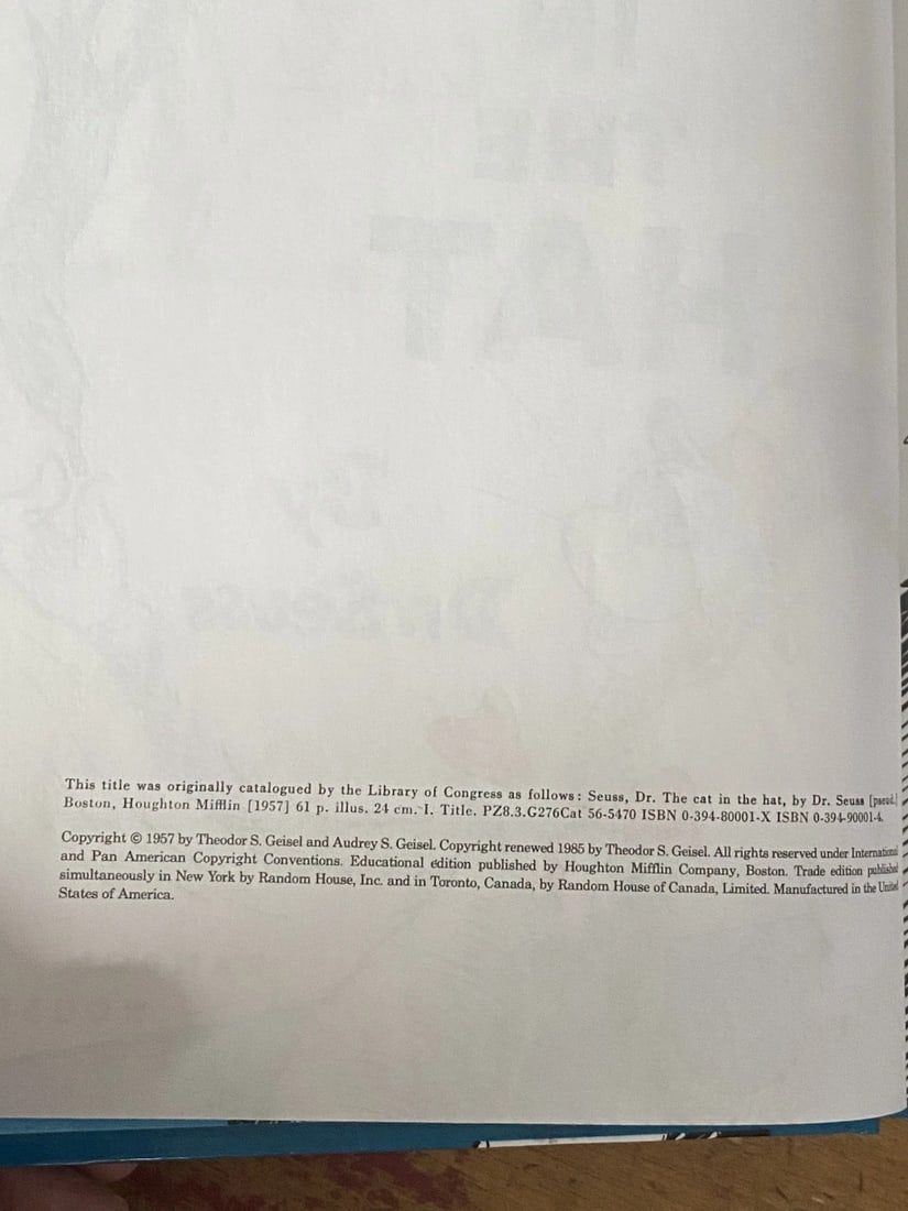 THE CAT IN THE HAT By Dr. Seuss Beginner Books Book Club Edition 1957/1985 VGood - 3