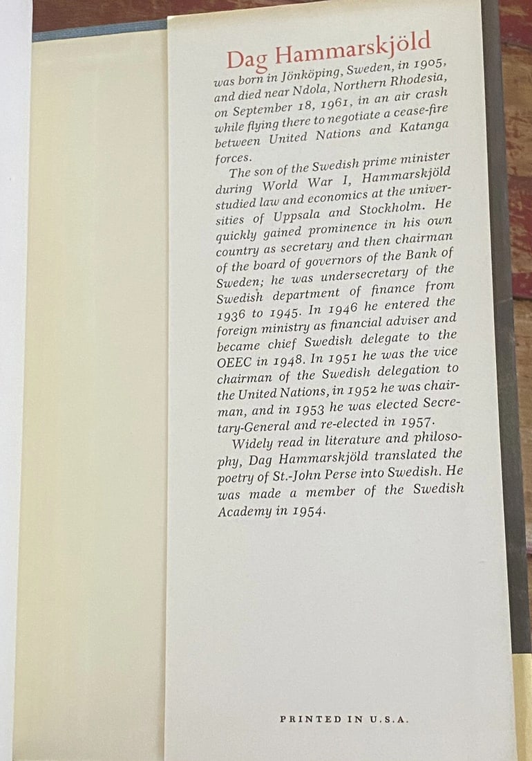 Hammarskjold, Dag MARKINGS Book Club Edition Hard Cover Dust Jacket - 10