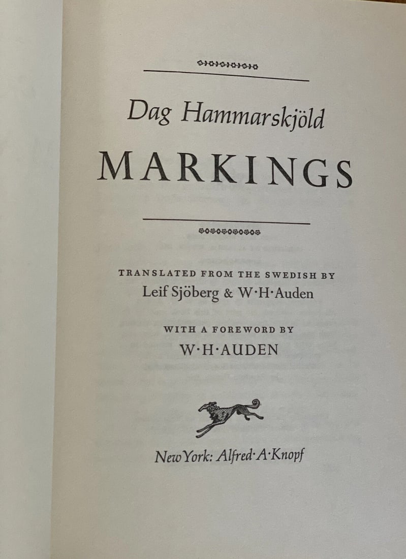 Hammarskjold, Dag MARKINGS Book Club Edition Hard Cover Dust Jacket - 2